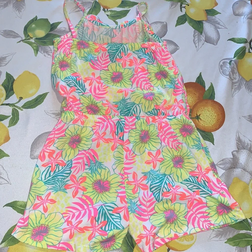 Extremely Me Bright Yellow, Green & Pink Romper sz Youth 10 EUC